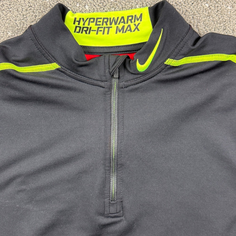 Nike Pro Combat Hyperwarm Dri-Fit Max Men L Black Neon 1/4 Zip Athletic Shirt